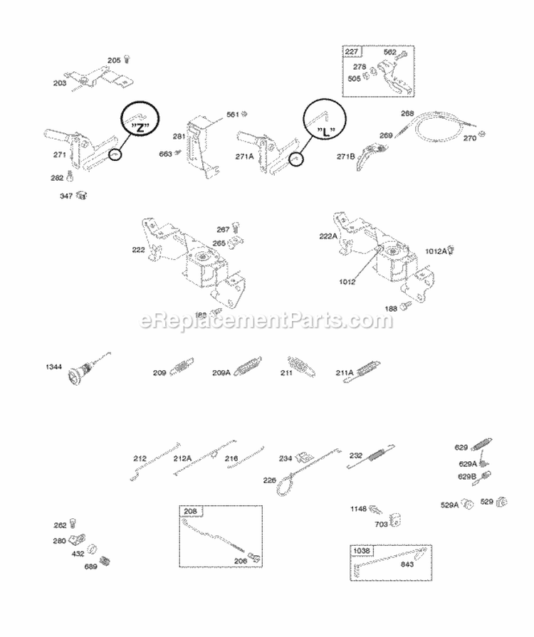 Controls Springs Diagram and Parts List for 303442-0023-01  Briggs and Stratton Engine